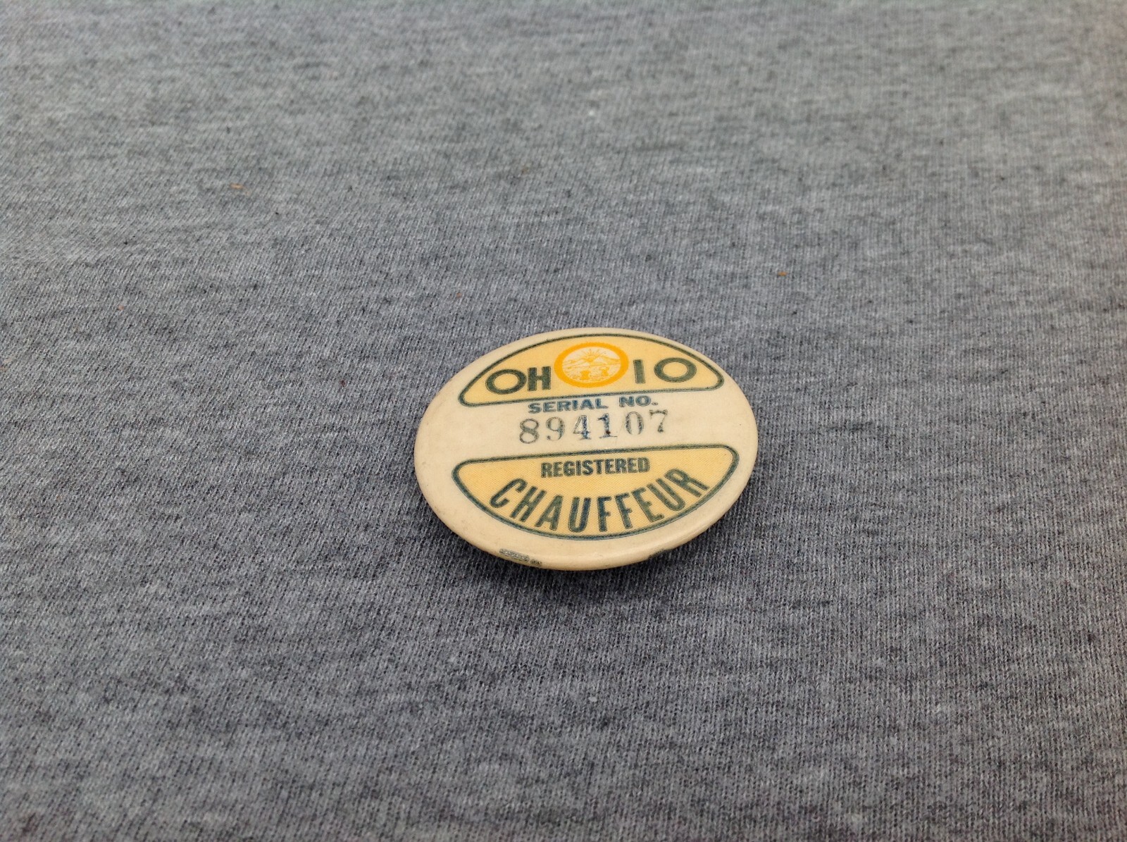 Vintage Ohio Registered Chauffeur Pinback Button with Serial Number