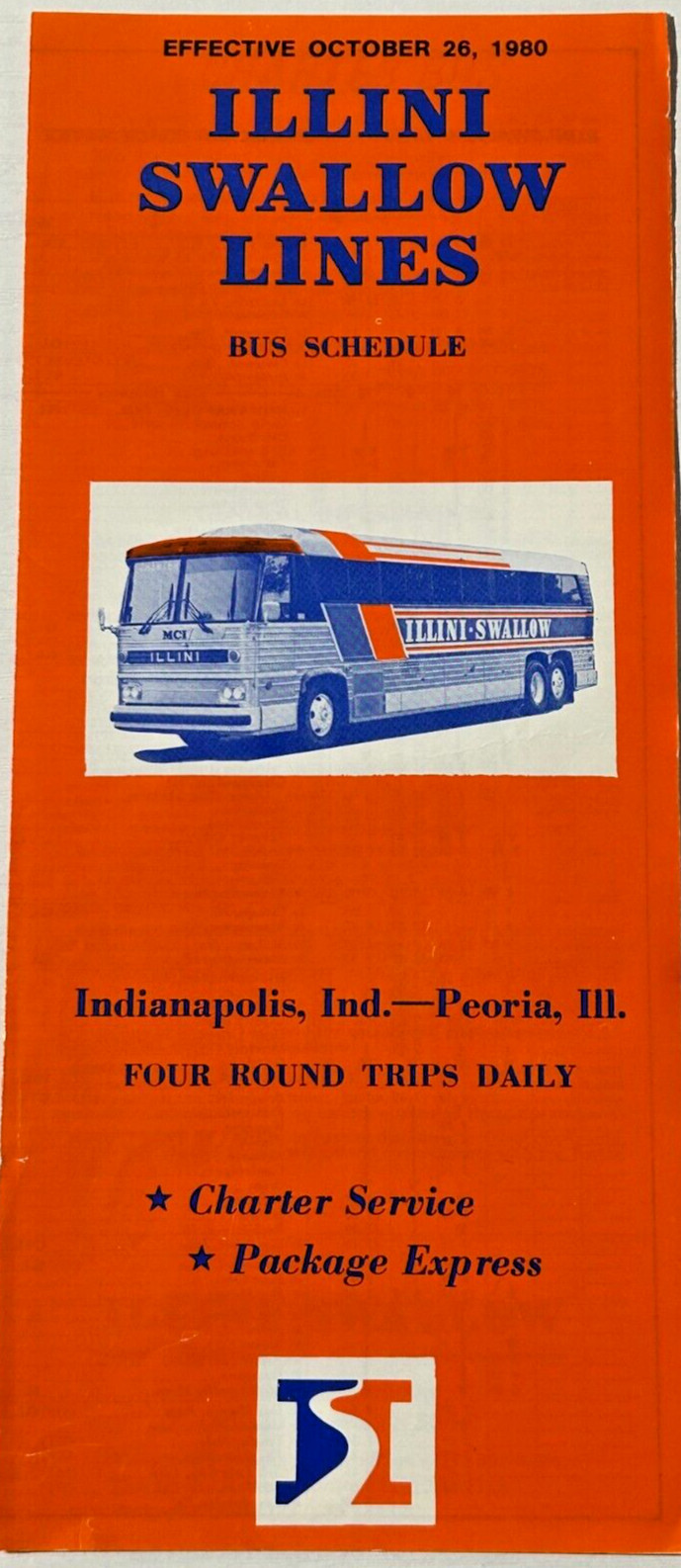 Illini Swallow Lines Illinois Indiana Bus Motor Coach System Timetable 1980