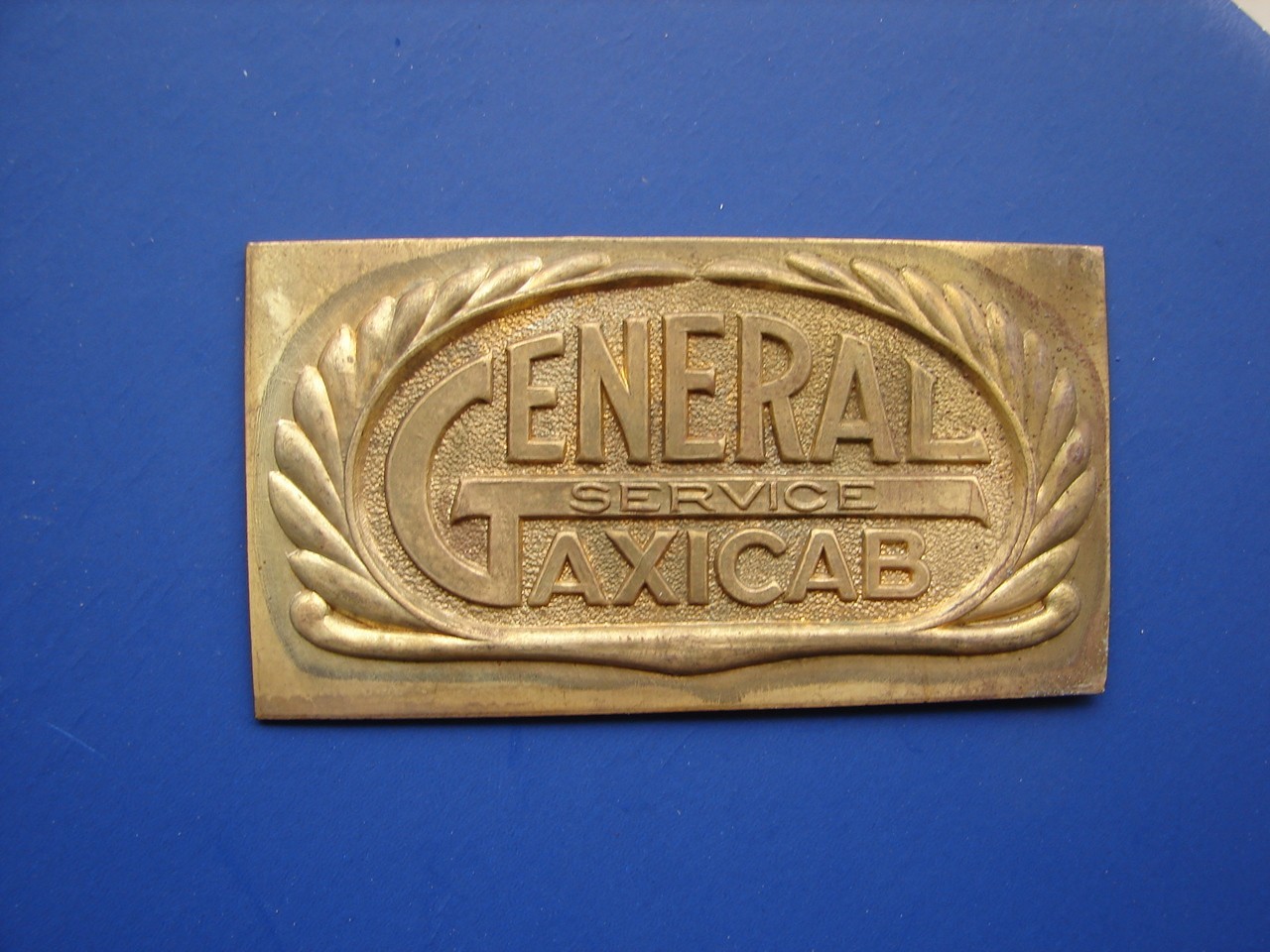Vintage 1940’s General Taxi Cab Service Company Metal Logo Badge Emblem 3″