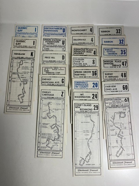 Cincinnati Transit Bus Schedules 1971, 1972, 1973 & 1974