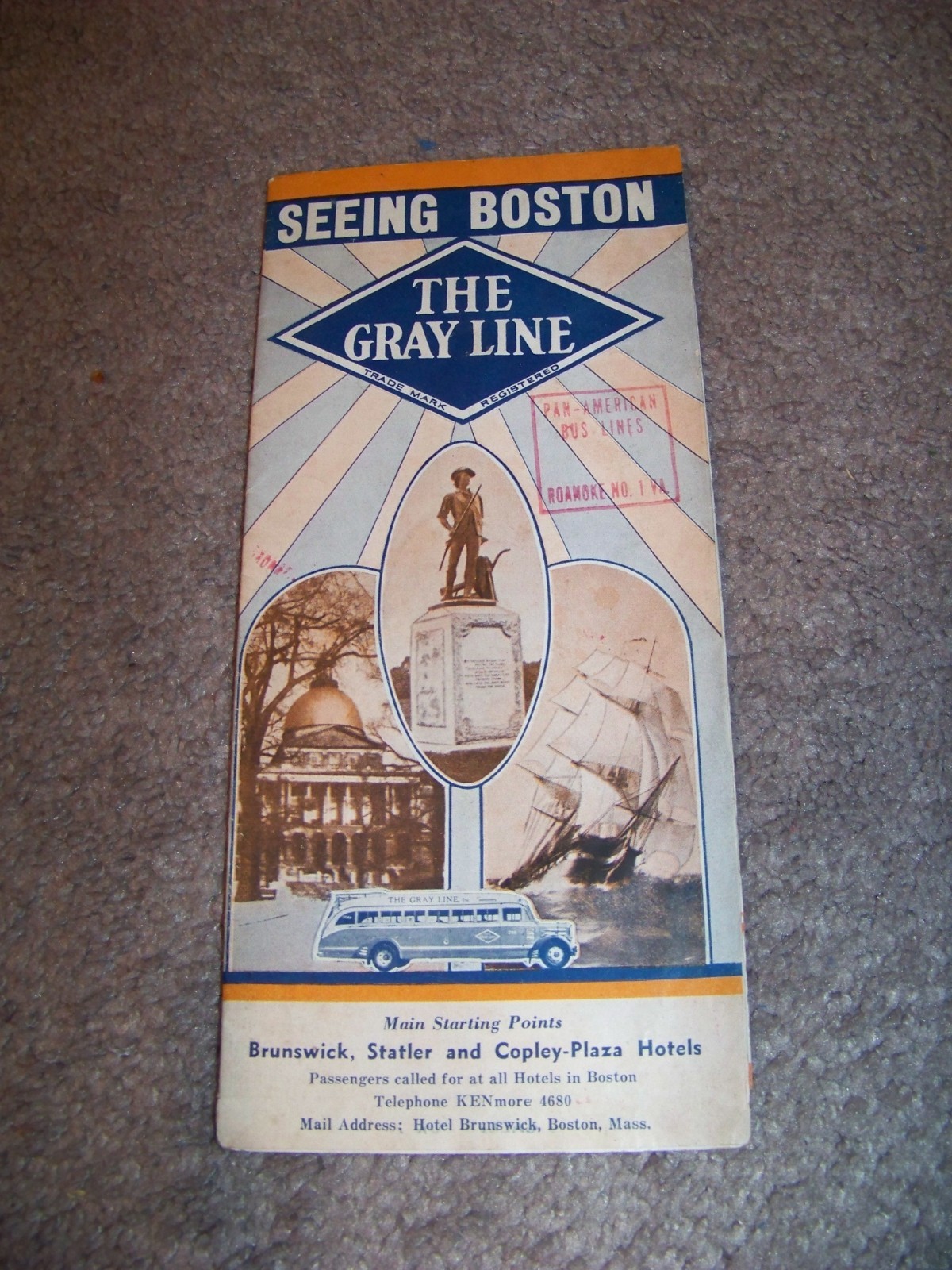 PAN AMERICAN BUS LINES Roanoke Virginia THE GRAY LINE Boston Massachusetts