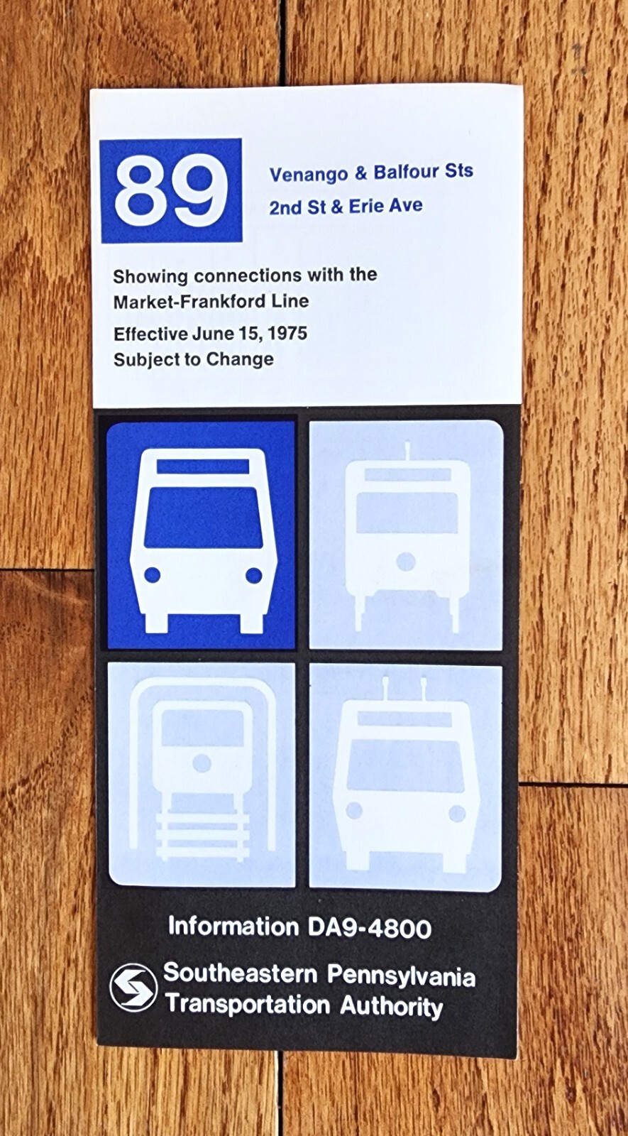 1975 SEPTA BUS TIME TABLE ROUTE 89 PHILADELPHIA PA