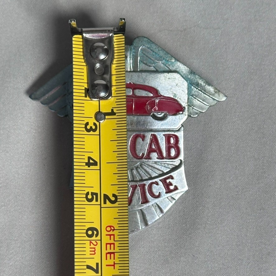 1950’s RED CAB SERVICE taxi enamel on chrome HAT BADGE