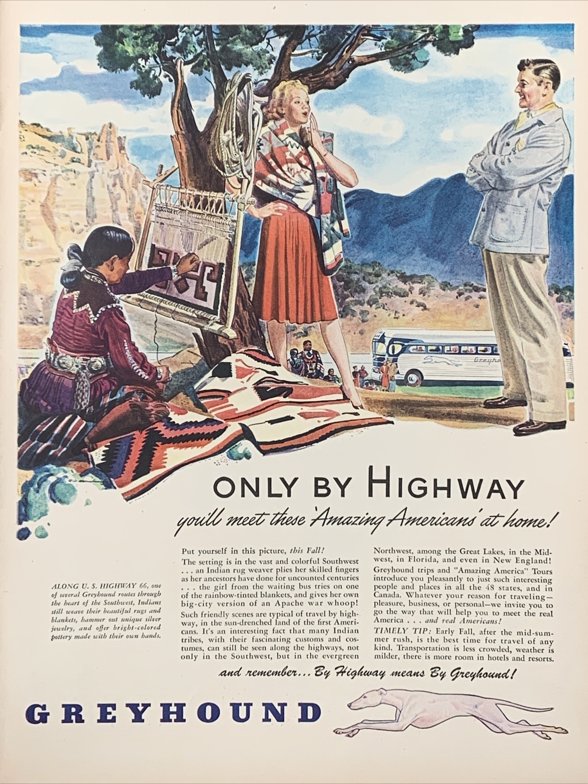 1946 vintage Greyhound original print ad. Only By Highway You’ll Meet These…