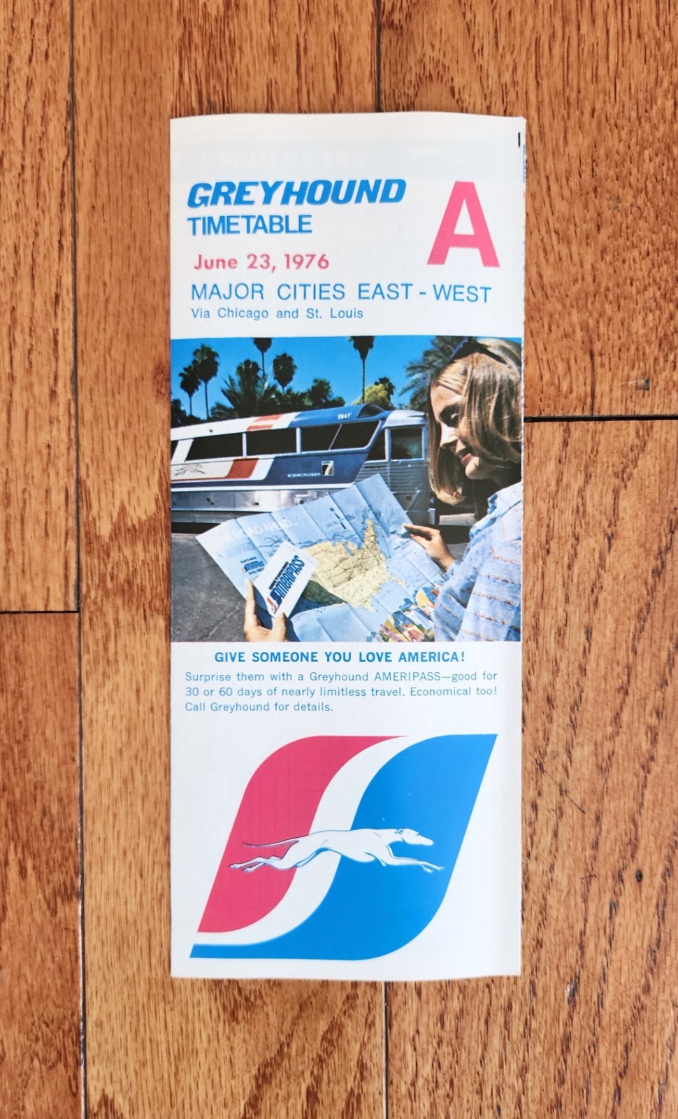 1976 GREYHOUND BUS LINES TIME TABLE A MAJOR CITIES EAST – WEST