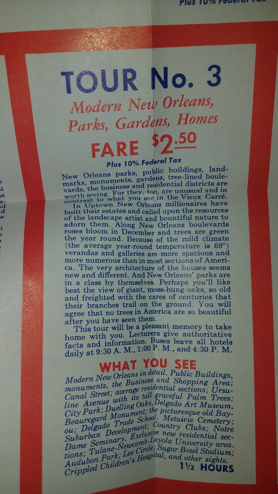 Vintage The Gray Line “Seeing New Orleans” Bus Tours Brochure 1950s