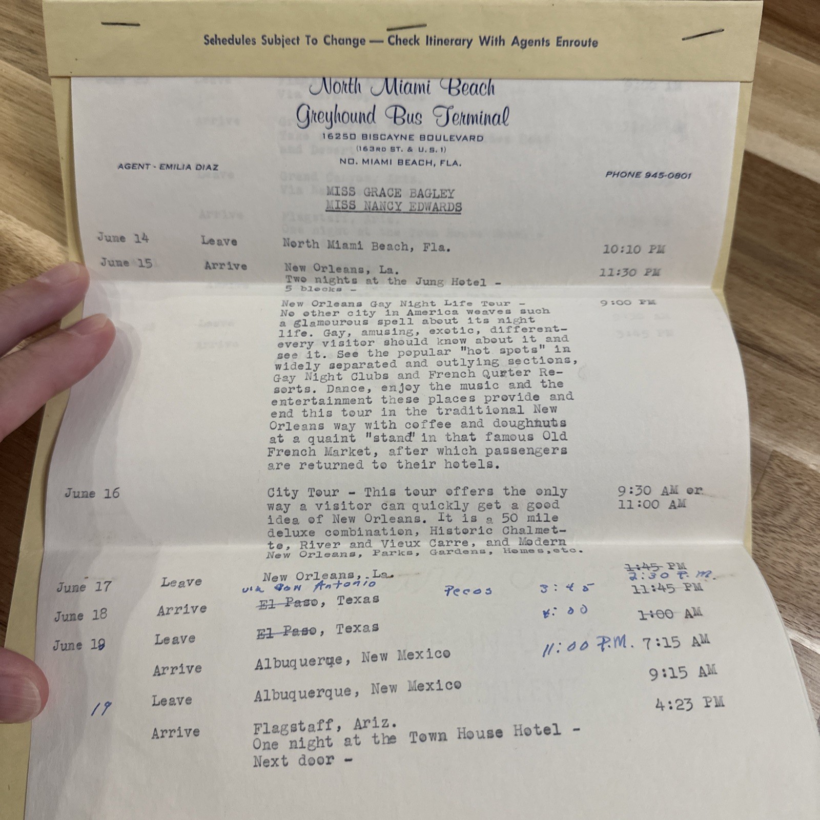 Vintage Greyhound Bus Tour Itinerary Map Ephemera paper North Miami Beach