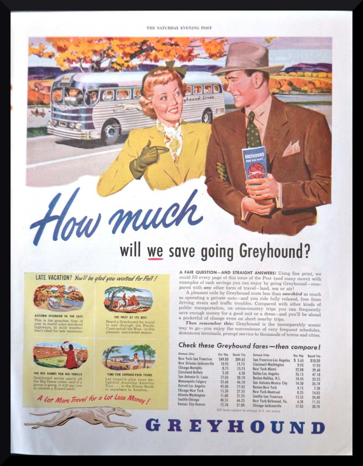 Lot of 6 1948 1949 Greyhound Bus Vintage Print Ads ORIGINALS