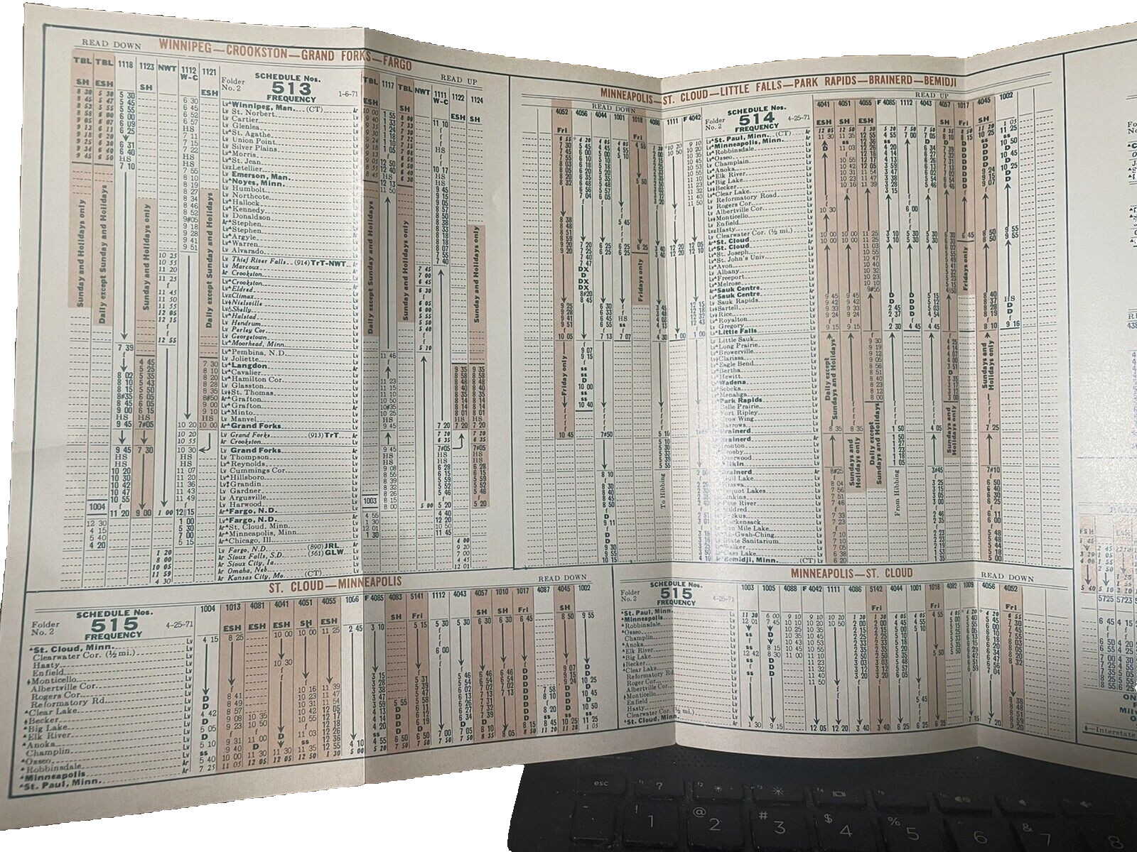 1971 Greyhound Bus Schedule Time Tables No 2 Winnipeg Fargo Minneapolis Chicago