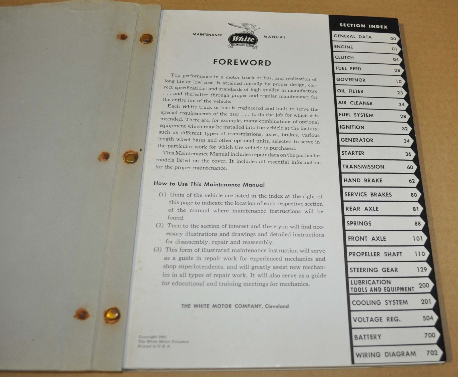 1945 White Bus Models 786 788 798 Maintenance Manual Brochure Book