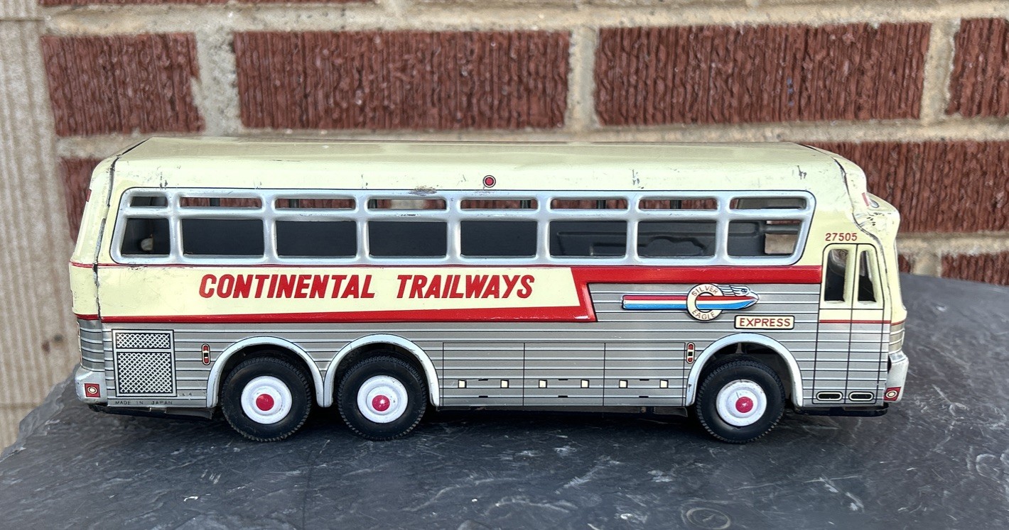 Vtg 1960s Continental Trailways Metal Friction 11 inch Bus Works Nice Condition