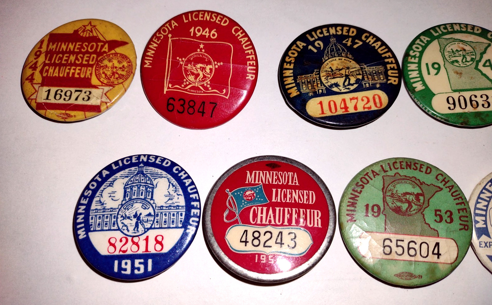 1940’s 1950’s Minnesota Chauffeur License Badge Buttons Pins Pinback MN