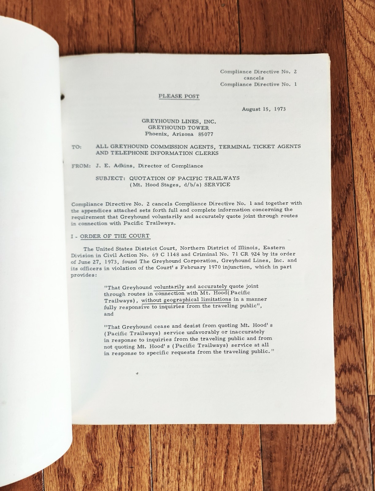 1973 GREYHOUND LINES INC COMPLIANCE MANUAL TIME TABLE MAP