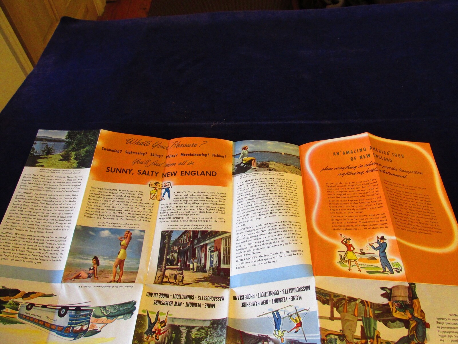 Vintage 1946 Greyhound Bus New England Travel Brochure ME VT NH MA CT RI Q1129