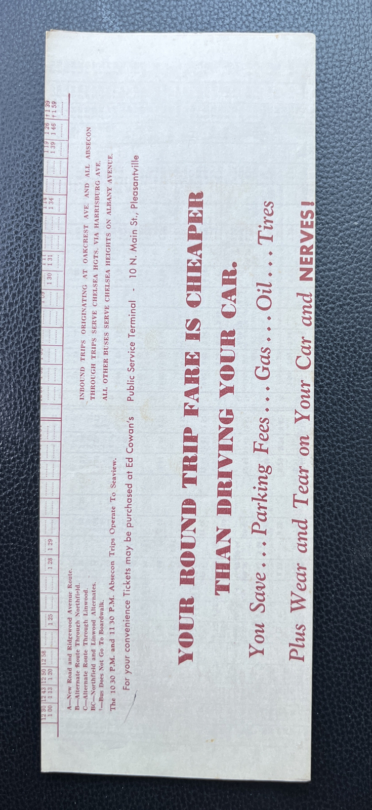 September 7, 1954 Atlantic City Transportation Company Bus Timetable Schedule