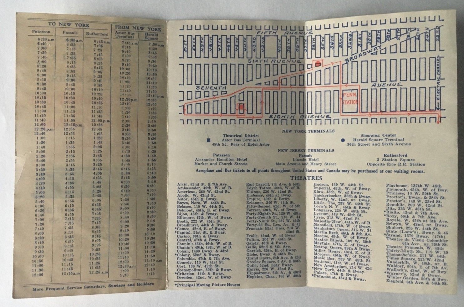 ca 1932 Vintage Independent Line Bus Motor Coach Timetable NYC Paterson w/ ads