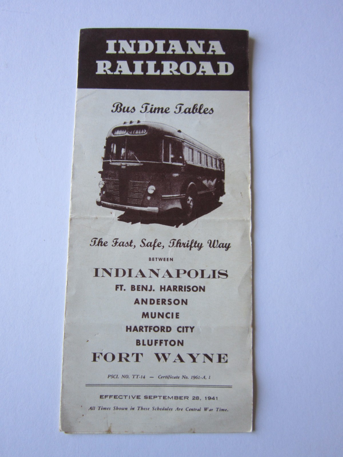 1941 INDIANA RAILROAD Bus Time Tables INDIANAPOLIS Fort Wayne