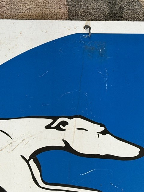 Greyhound Bus Sign Double Sided 24″x48″, Metal, Vintage Advertising, Made in USA