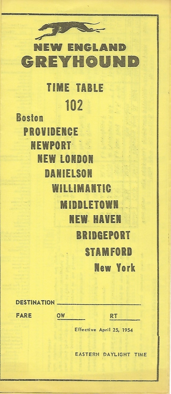 Bus Timetable – New England Greyhound – 102 103 – 2 items – Boston – 1952/54