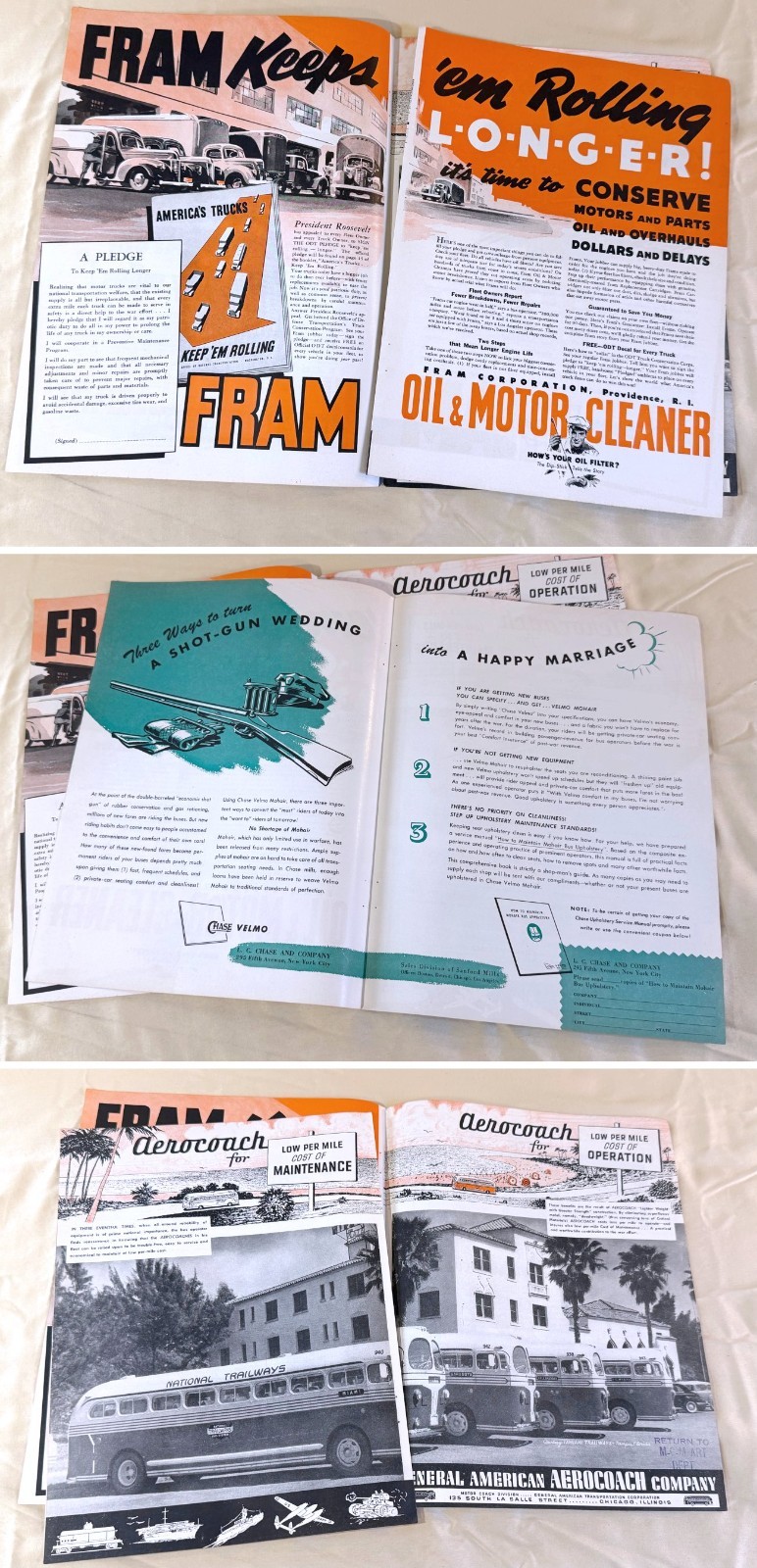 vtg BUS transportation print ad 1942 4 full spread ads various accessories