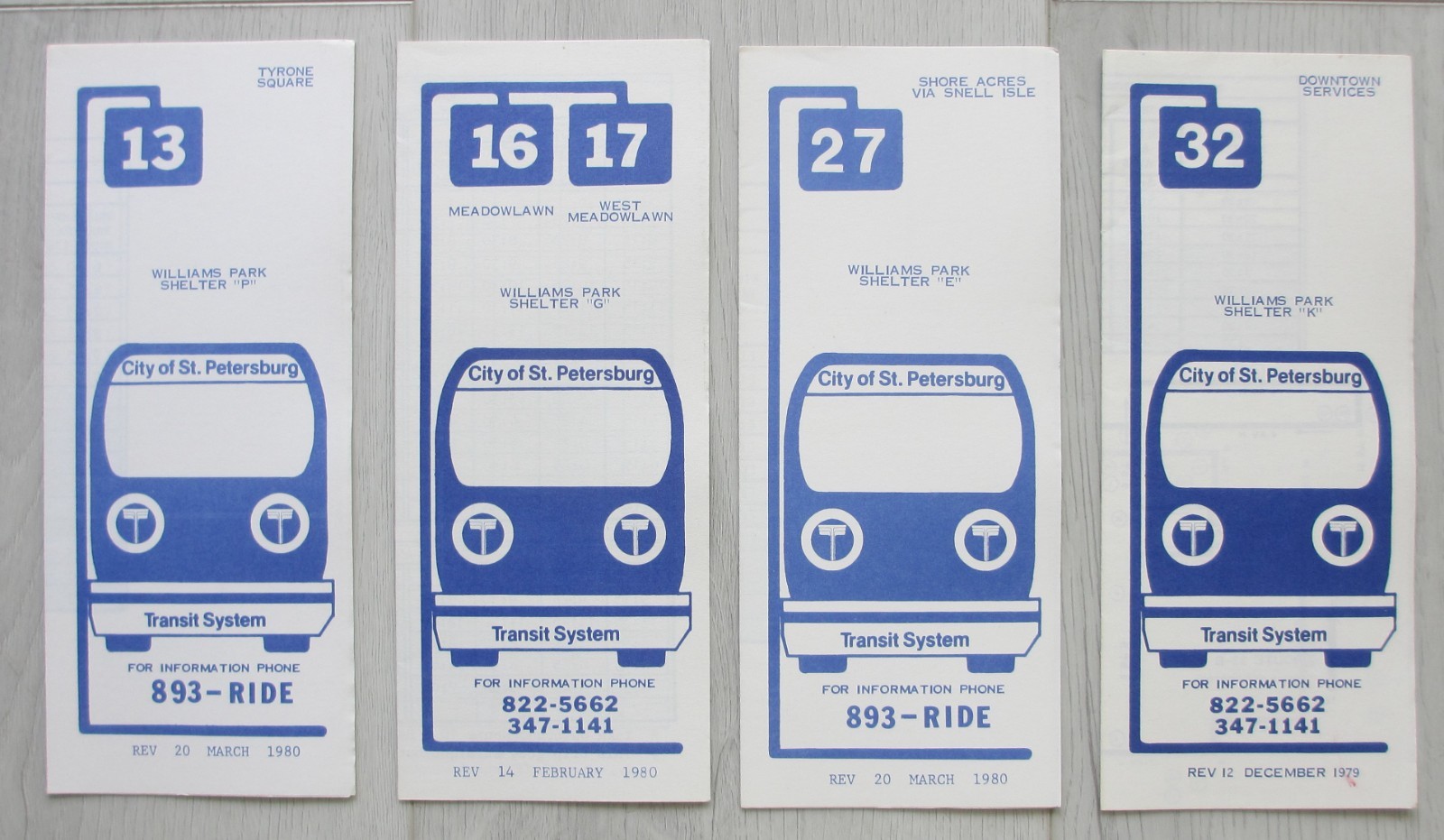 Lot of 4 Vintage St. Petersburg Transit Bus Timetables Downtown Florida FL