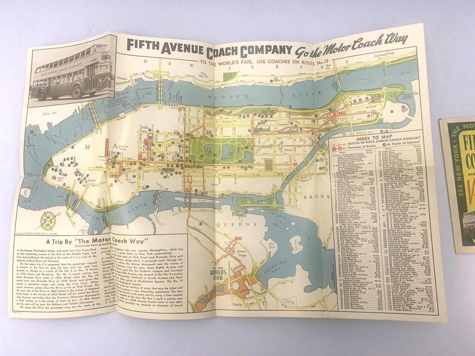 2 NOS FIFTH AVENUE COACH VISITORS GUIDE NEW YORK WORLDS FAIR NYC MANHATTAN MAP