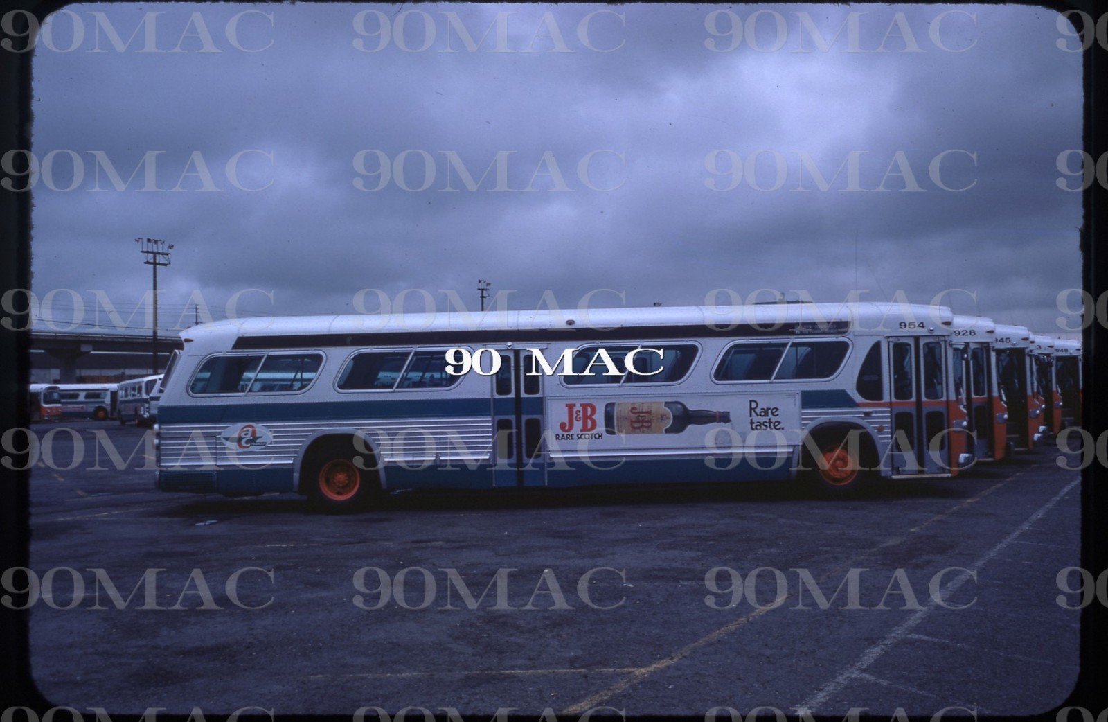 AC TRANSIT-ACT. GM COACH BUS #954. OAKLAND (CA). Original Slide 1975. Seminary!