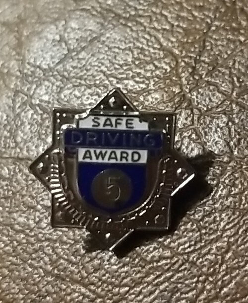 Vintage Driving Safety Award Lapel Pin 3/4″ 5 Years Pin Back Bus Truck Taxi