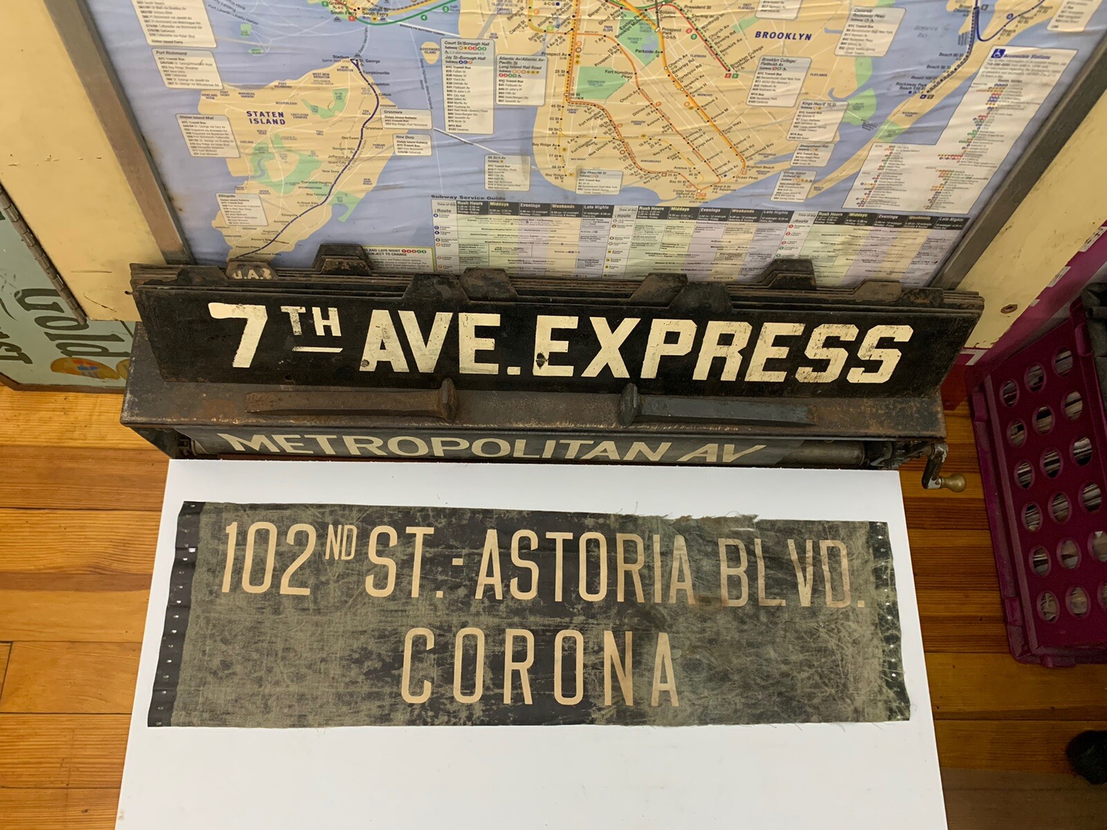 NY NYC PRIMITIVE BUS ROLL SIGN 102 STREET ASTORIA BOULEVARD CORONA QUEENS DECOR