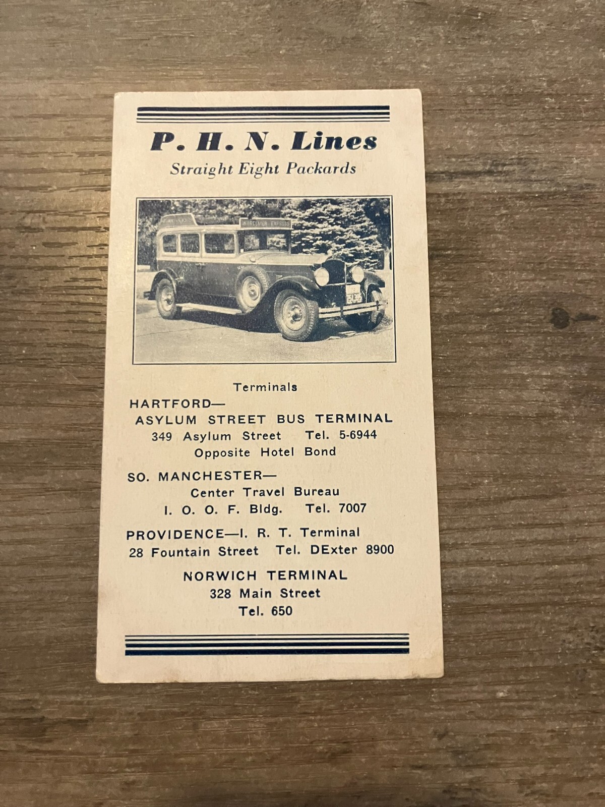 Time Table P.H.N. Lines Straight Eight Packards Hartford Rhode Island