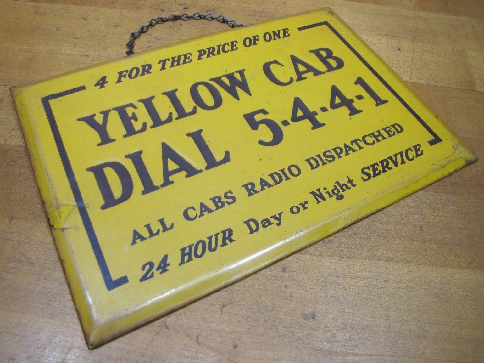 YELLOW CAB Old Ad Sign ALL CABS RADIO DISPATCHED 24 HOUR DAY or NIGHT SERVICE