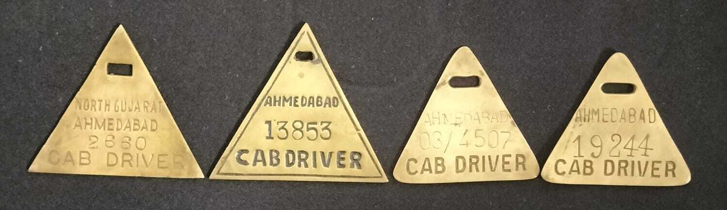 Vintage brass Chauffeur Badges Ahmadabad cab driver with number triangle Qty-4
