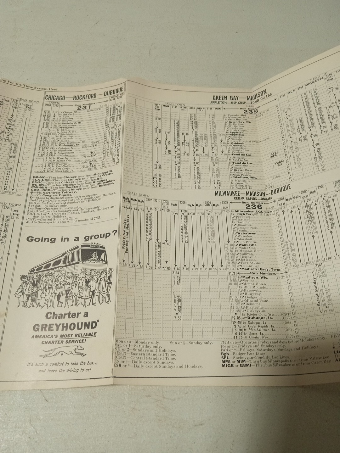 Central-Southwestern Greyhound Bus Time Table January 4th 1961