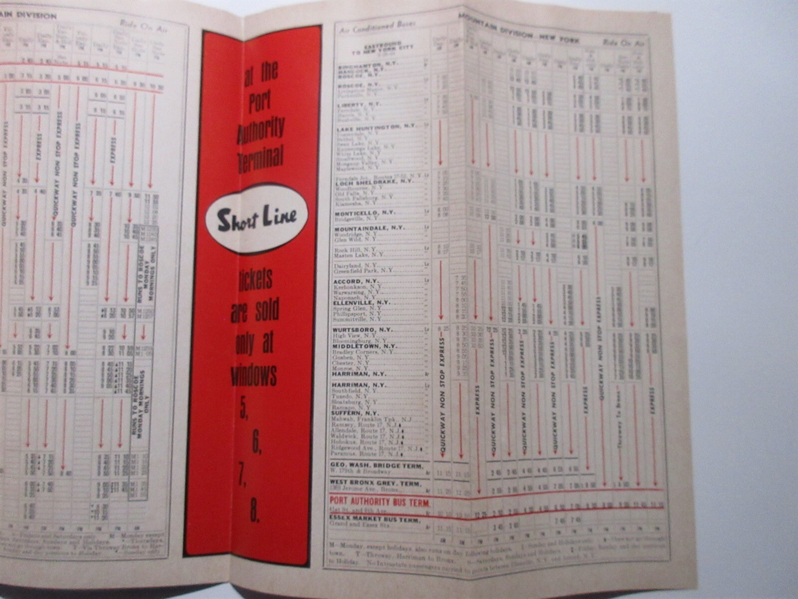 1964 Short Line Bus Lin Brochure Timetable New York City Catskill Hudson Transit