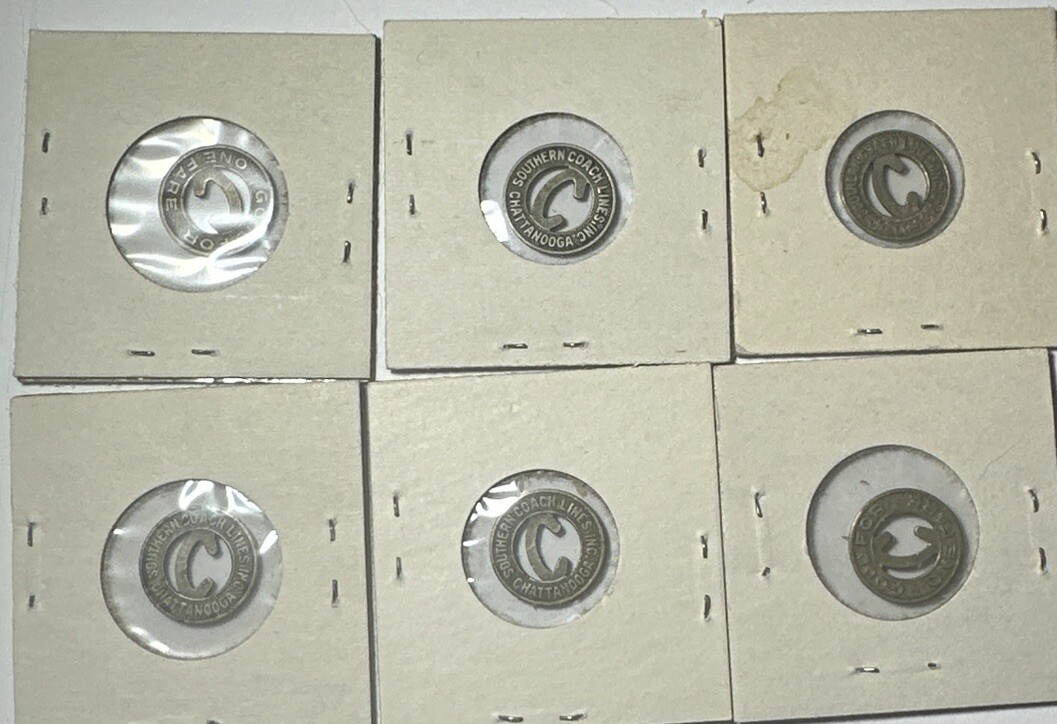 VERY RARE SOUTHERN COACH LINES TRANSIT TOKEN ~ CHATTANOOGA TENNESSEE LOT OF (6)