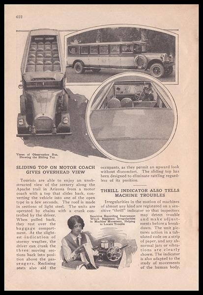 “Sliding Top~Motor Coach Gives Overhead View” 1927 article Apache Trail Arizona