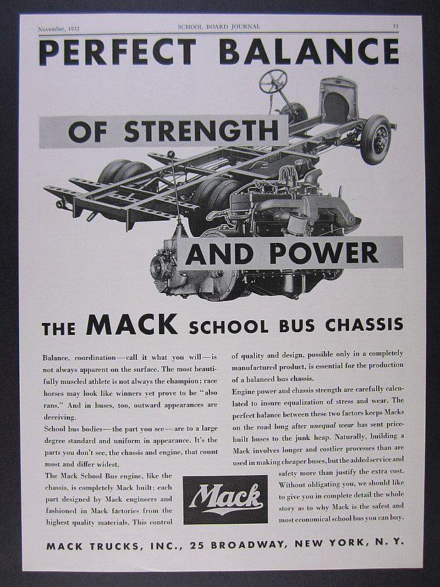 1932 Mack Trucks School Bus Chassis vintage print Ad