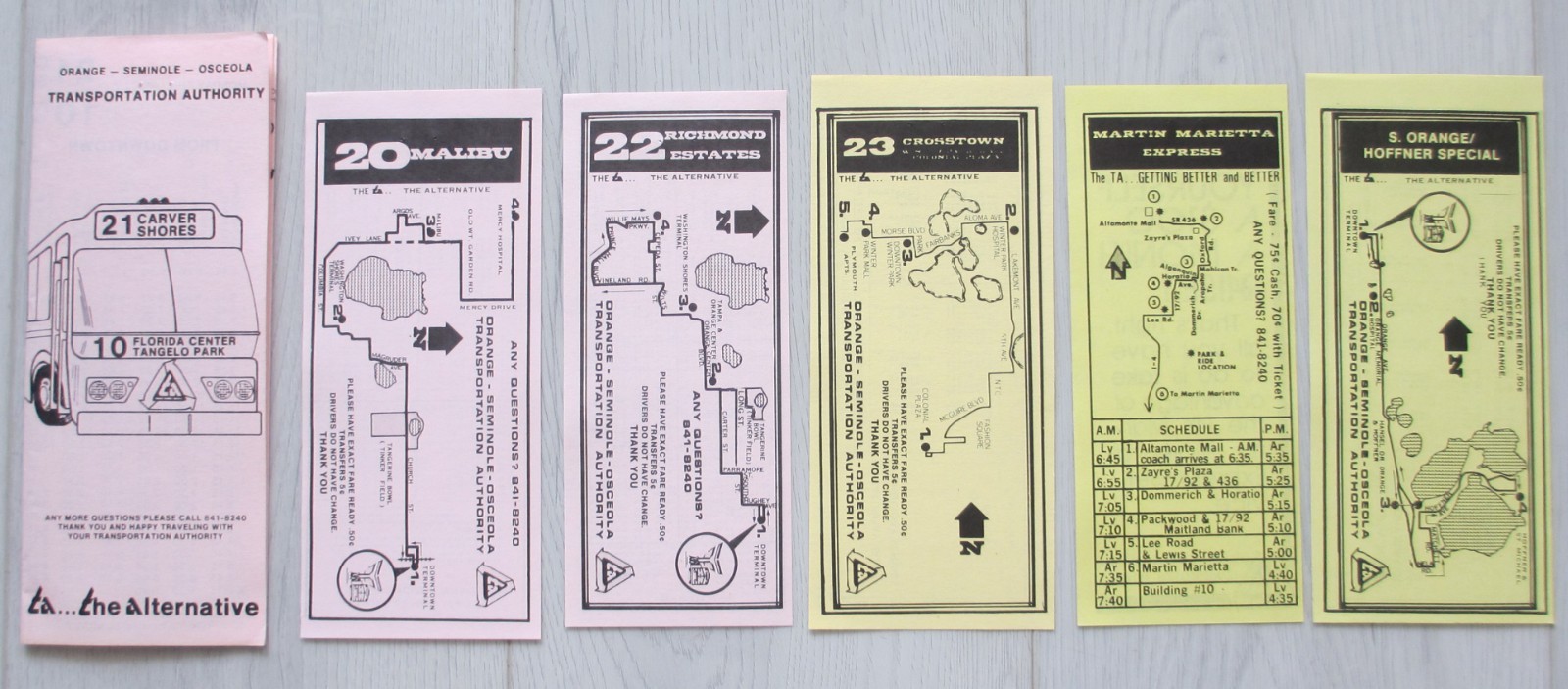Lot of 6 Orange Seminole Osceola TA Bus Timetables Orlando Central Florida FL