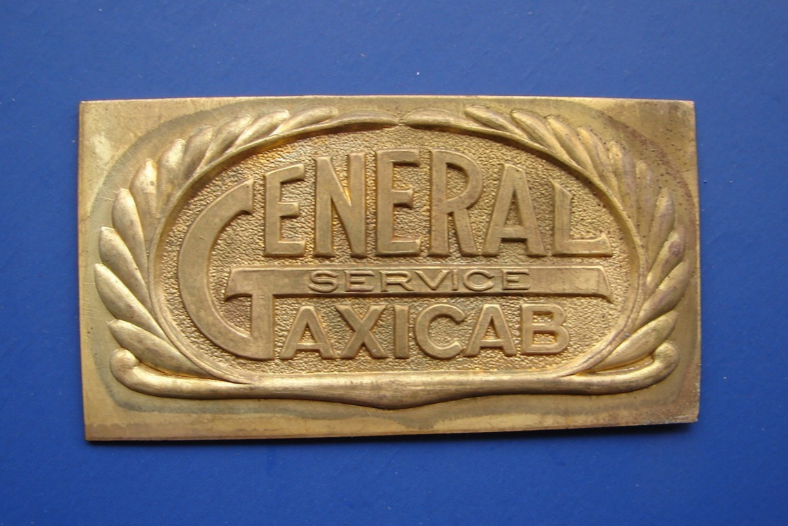 Vintage 1940’s General Taxi Cab Service Company Metal Logo Badge Emblem 3″
