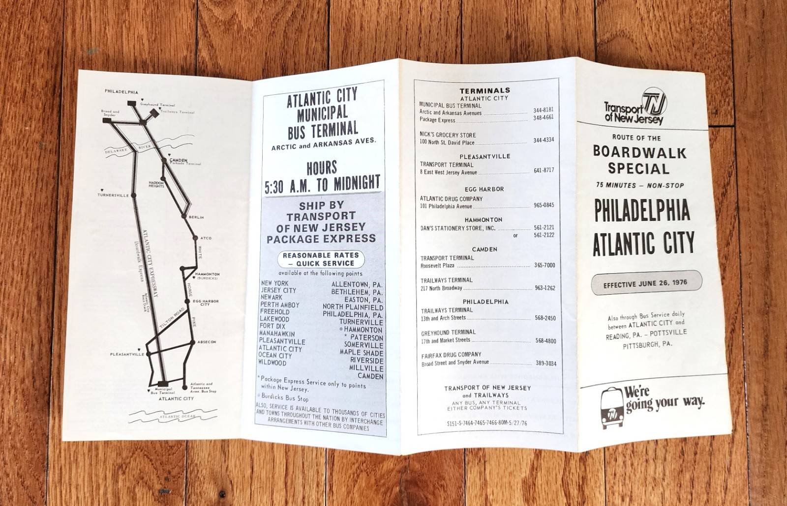 1976 TRANSPORT OF NEW JERSEY TNJ NJT BUS TIME TABLE BOARDWALK SPECIAL NJ