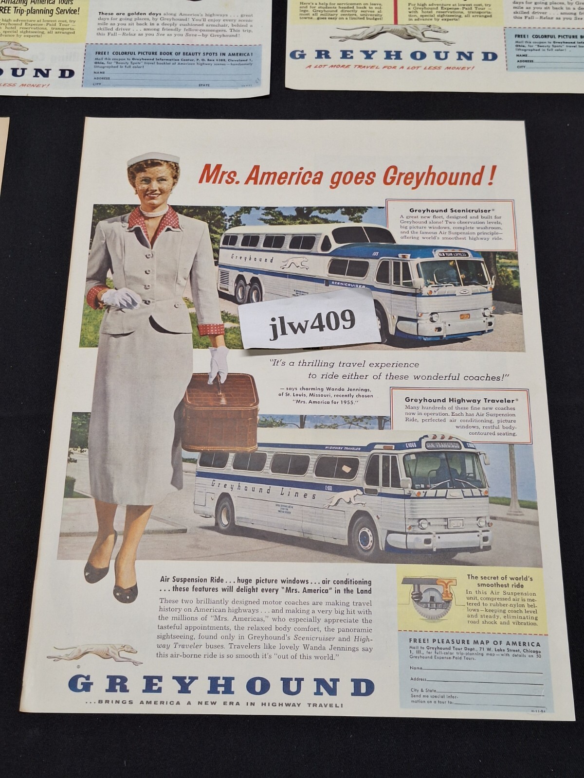 7 Vintage 1947 1951 1952 1953 1954 1955 GREYHOUND BUS ADS Original Print Ad