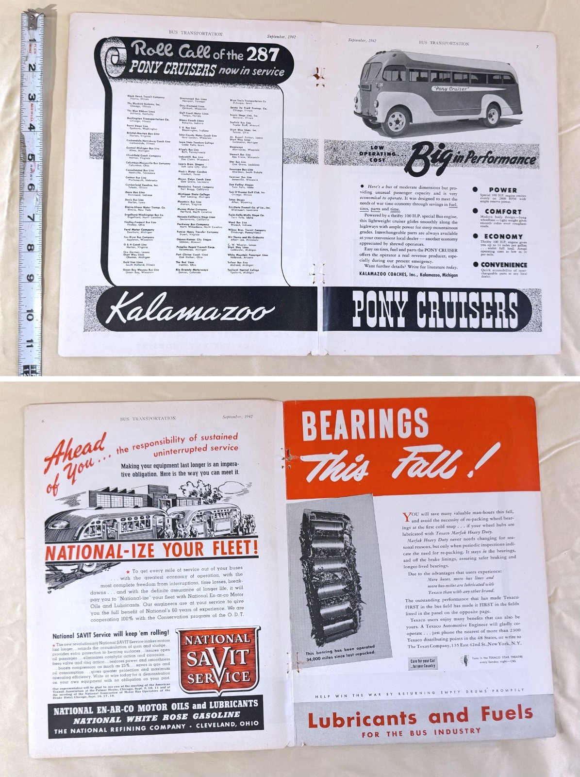 vtg BUS transportation print ad 1942 Kalamazoo Pony Cruiser bearings