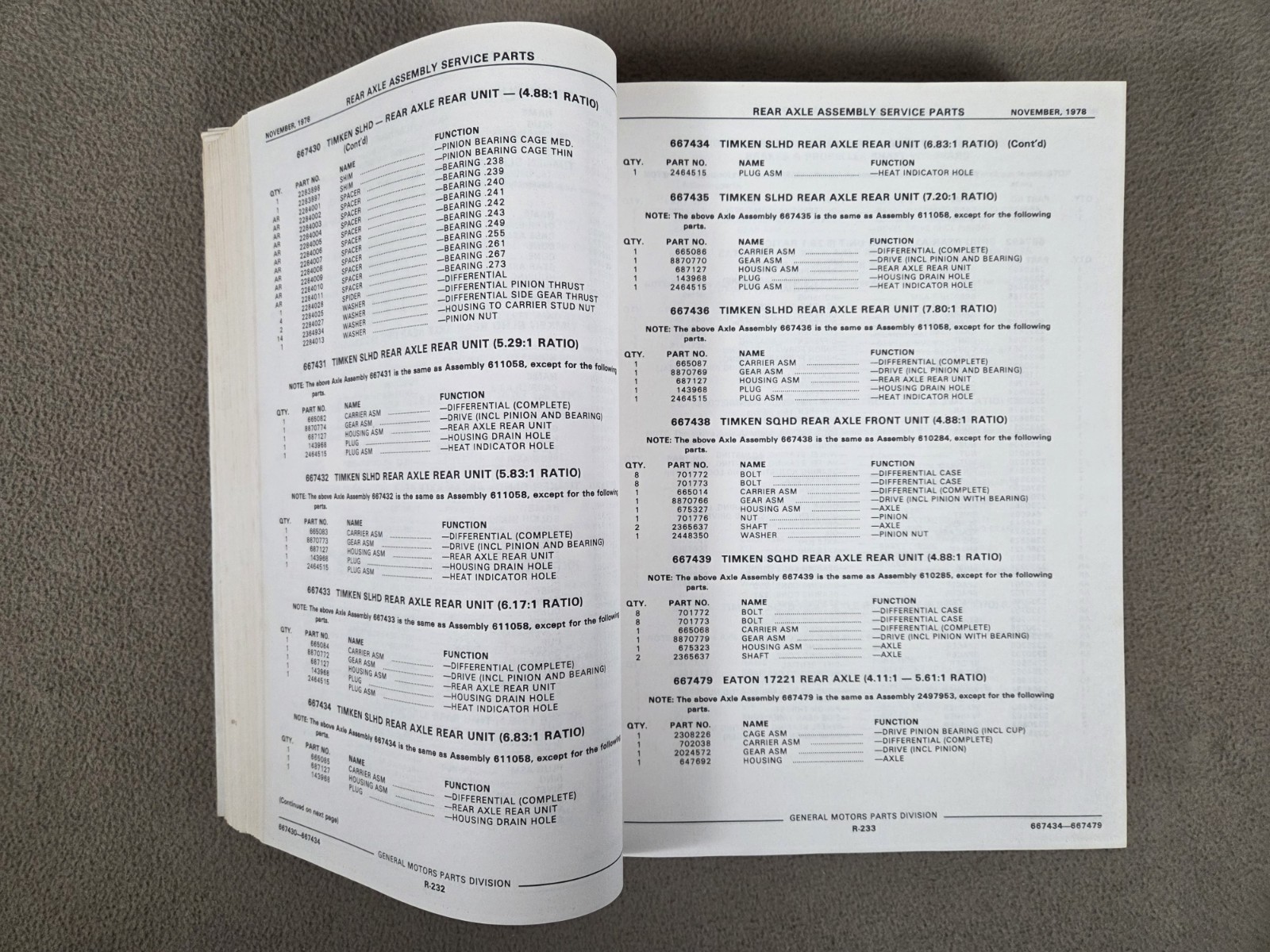 1978 GM Rear Axle Assembly Component Parts Book Medium and Heavy Trucks #79TS-RA