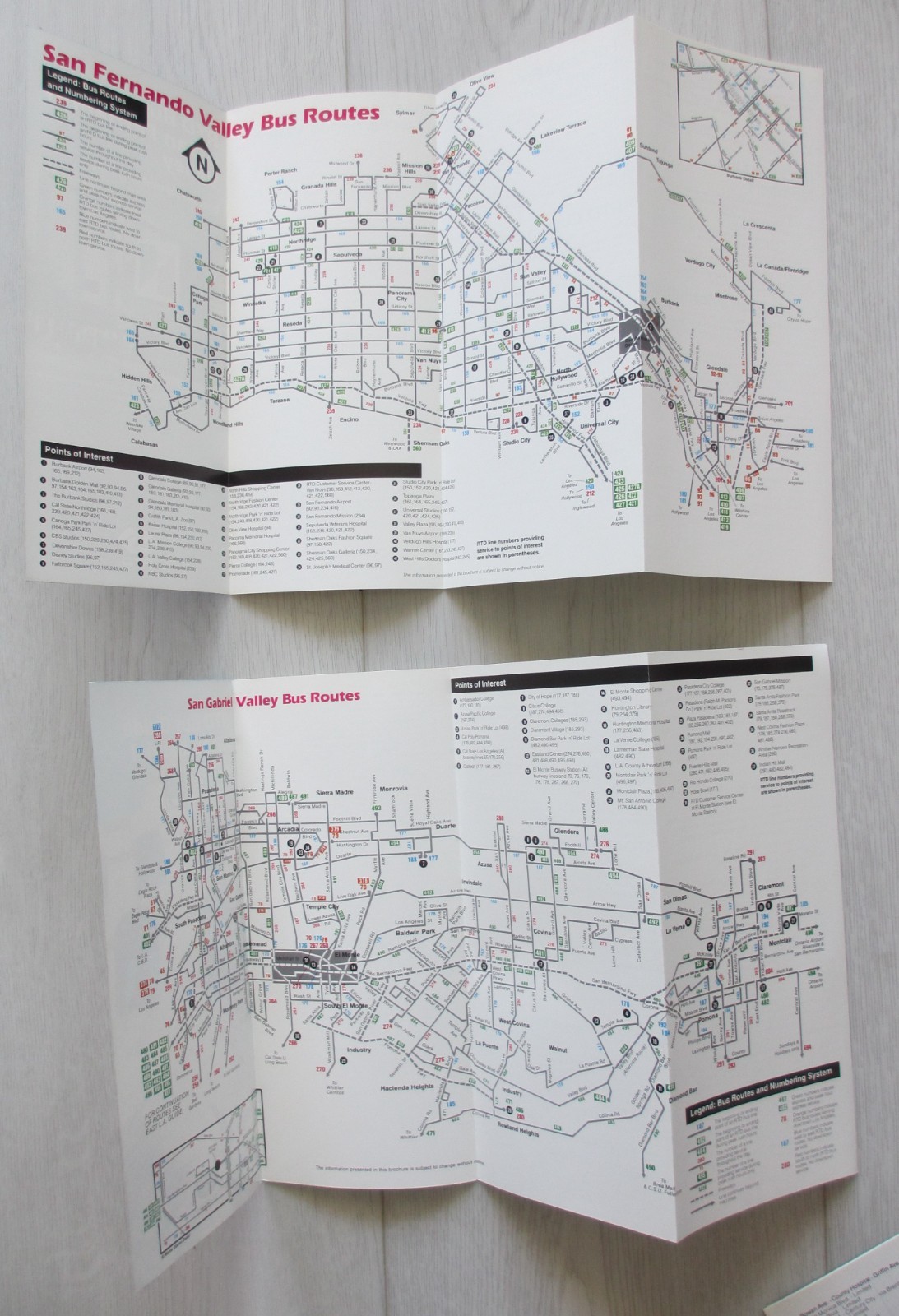 Lot of 4 Vintage 1980s Los Angeles RTD Bus Guides Maps San Gabriel Valley CA