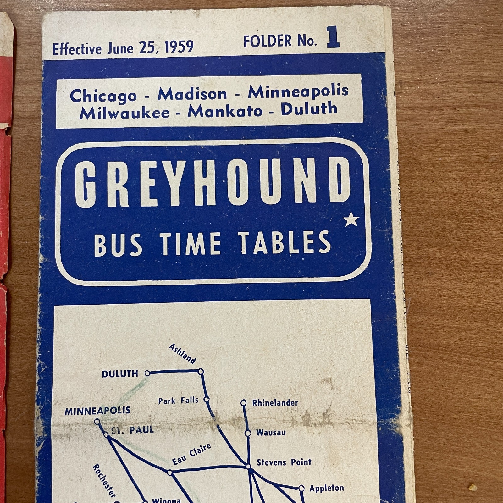 1958 1959 Greyhound Bus Time Tables Folder 1 Chicago Wisconsin Minnesota