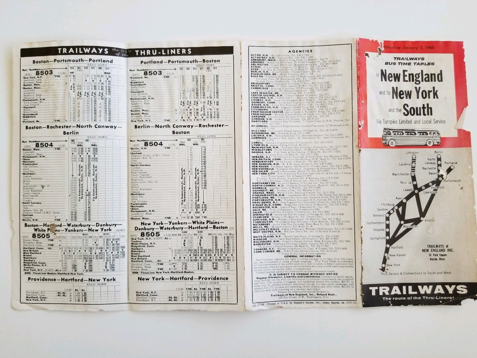 Trailways Bus New England New York and South 1960 Advertisement Brochure
