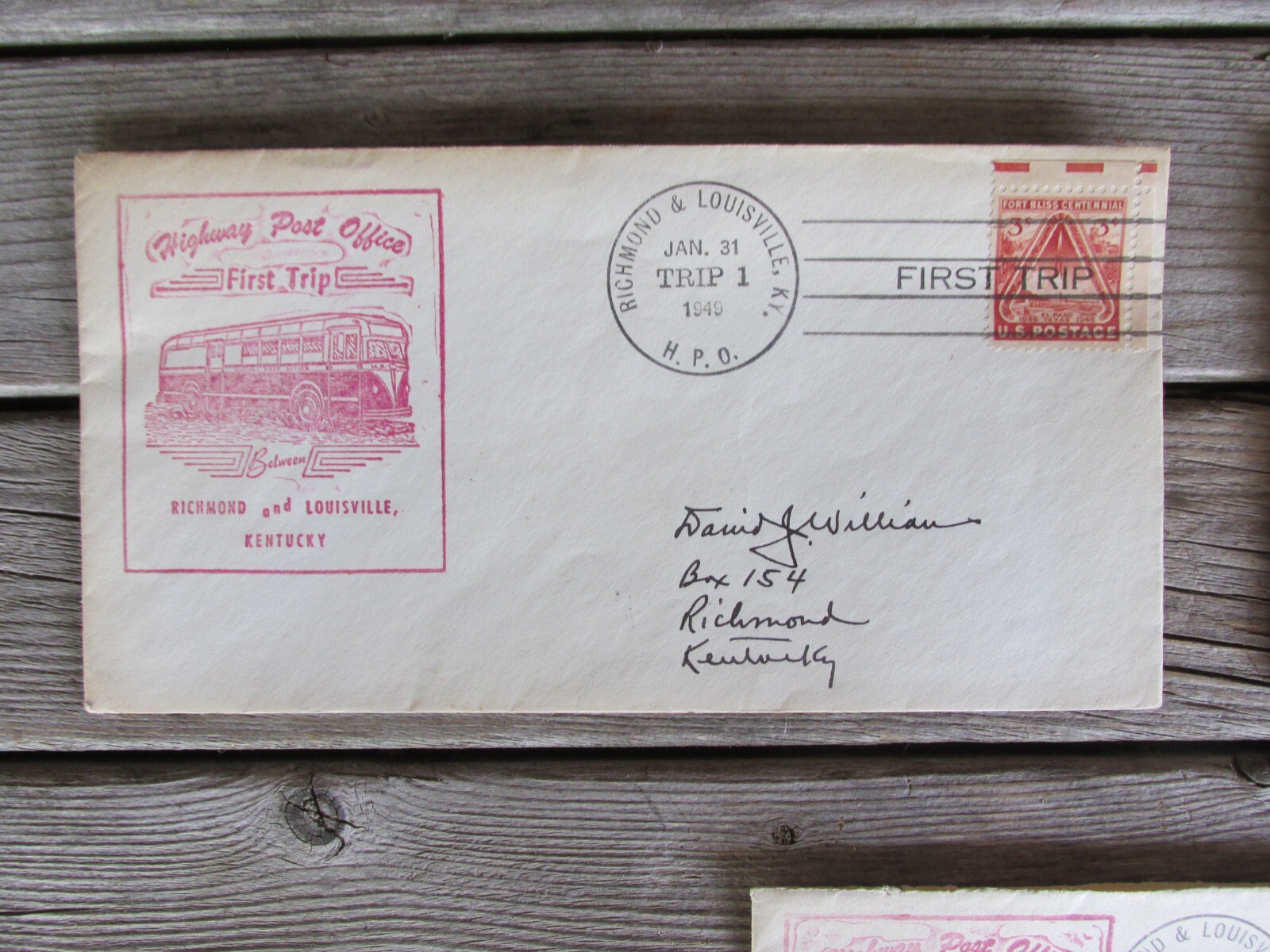 1949 BUS Highway Post Office FIRST TRIP Envelopes Stamps Will Rogers Fort Bliss
