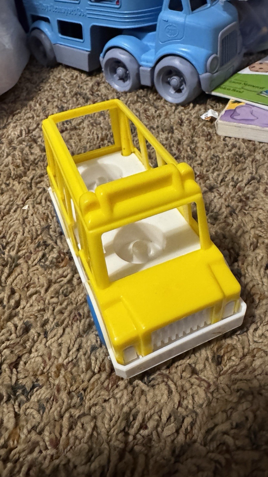 Vintage 1990’s Yellow School Bus With Blue Wheels. Unbranded. 6” Long