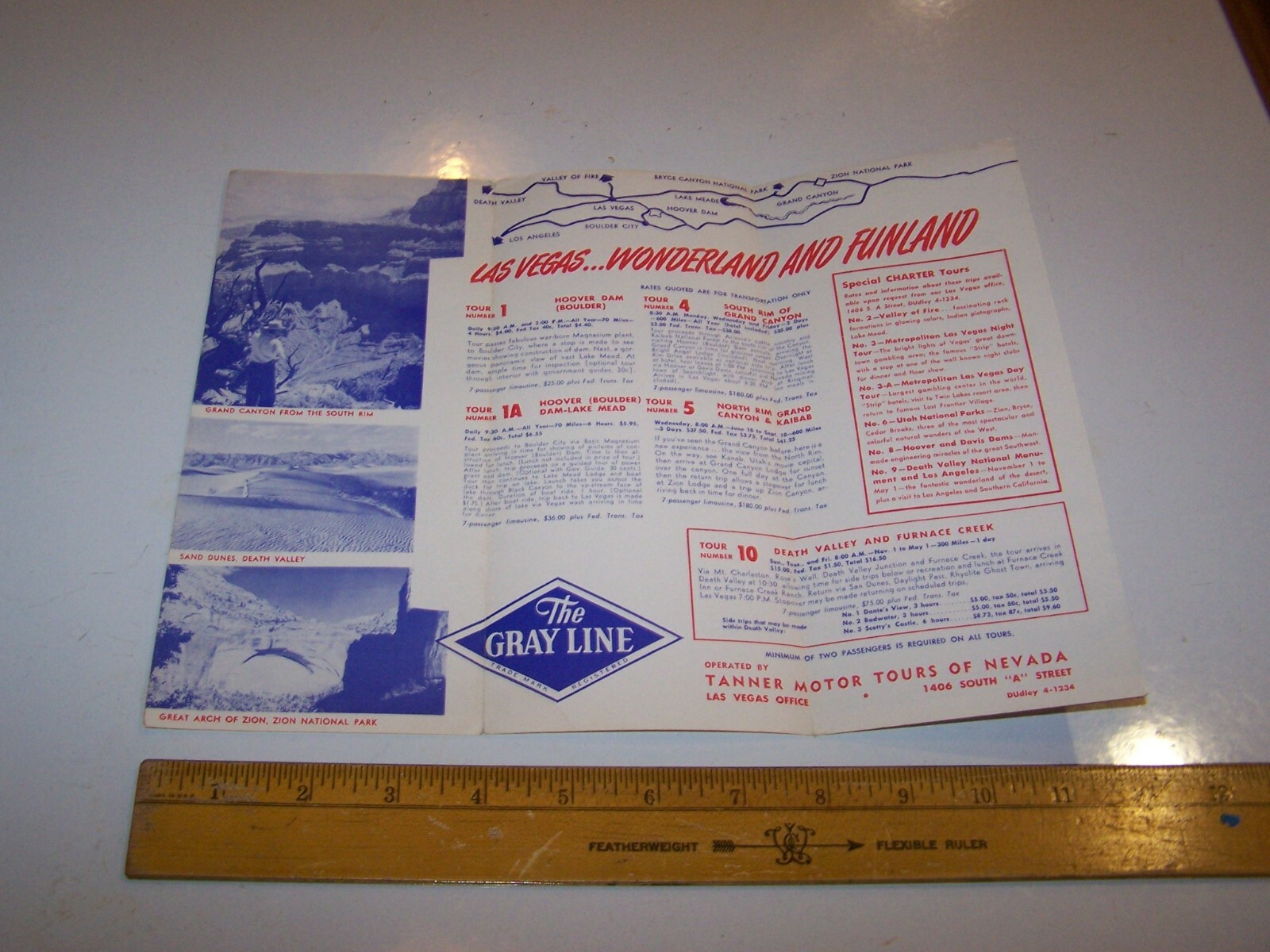 Vintage THE GRAY LINE Bus Tour Travel Pamphlet Brochure LAS VEGAS & Area