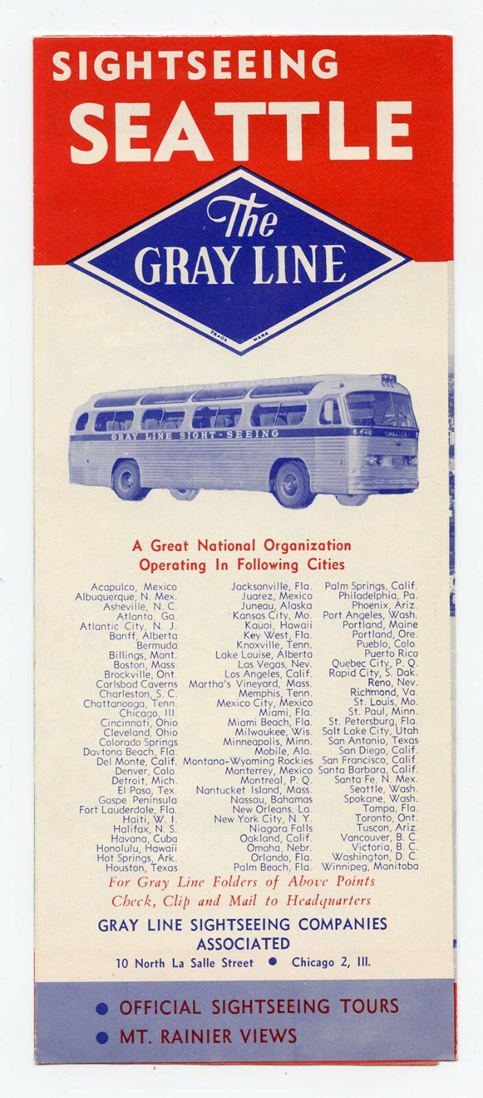 Gray Line Bus Boat Tours Brochure Seattle WA Puget Sound Map 1957